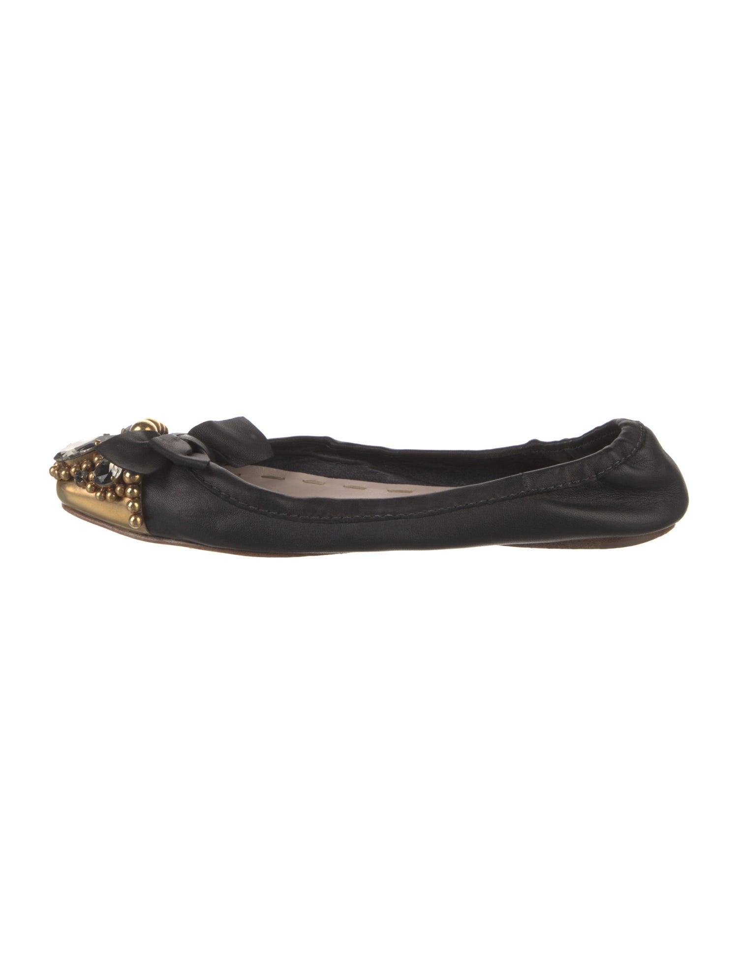 Miu Miu Leather Crystal Embellishments Ballet Flats