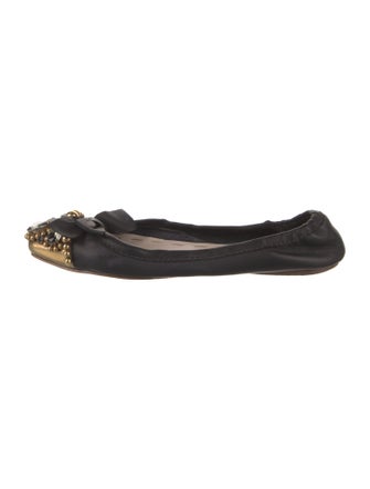 Miu Miu Leather Crystal Embellishments Ballet Flats
