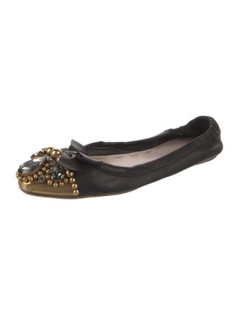 Miu Miu Leather Crystal Embellishments Ballet Flats