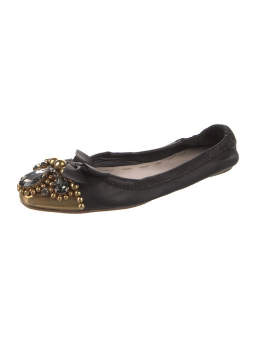 Miu Miu Leather Crystal Embellishments Ballet Flats