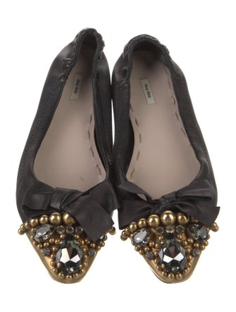 Miu Miu Leather Crystal Embellishments Ballet Flats