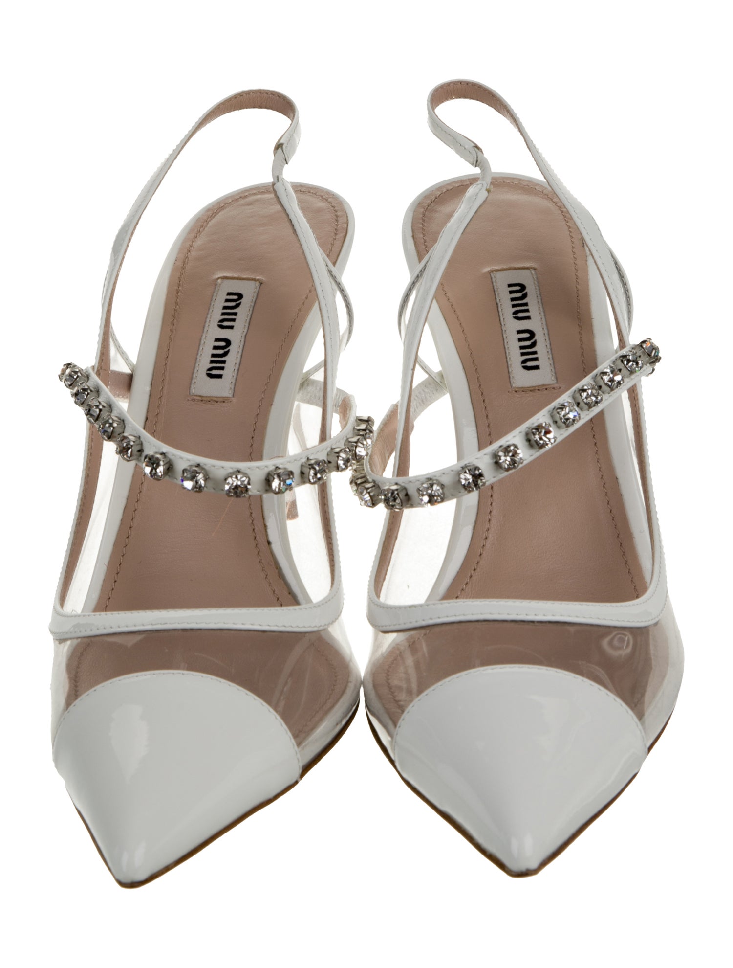Miu Miu Patent Leather Crystal Embellishments Slingback Pumps
