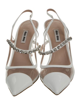 Miu Miu Patent Leather Crystal Embellishments Slingback Pumps