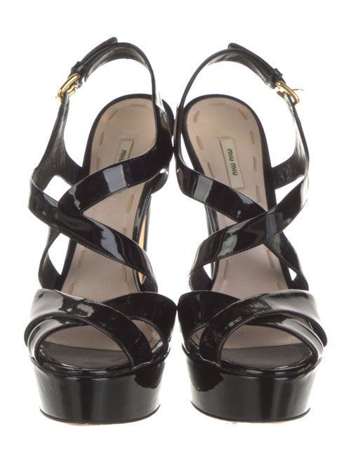 Miu Miu Patent Leather Leather Trim Embellishment Slingback Sandals