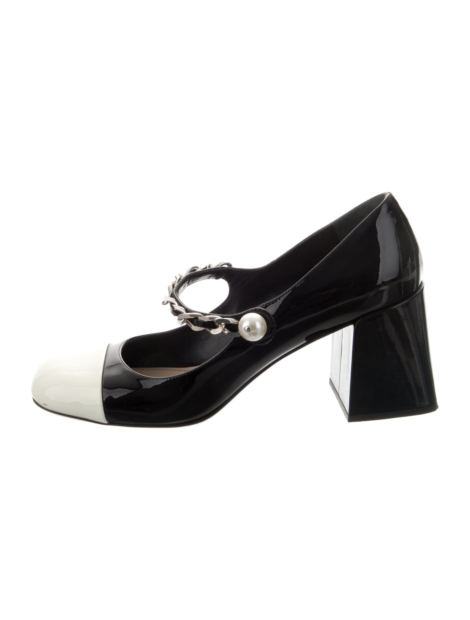 Miu Miu Patent Leather Chain-Link Accents Pumps