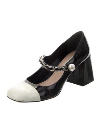 Miu Miu Patent Leather Chain-Link Accents Pumps