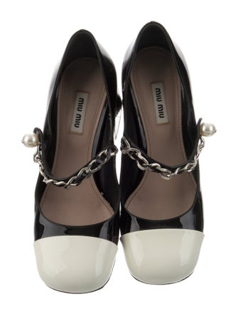 Miu Miu Patent Leather Chain-Link Accents Pumps