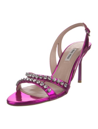 Miu Miu Patent Leather Crystal Embellishments Slingback Sandals