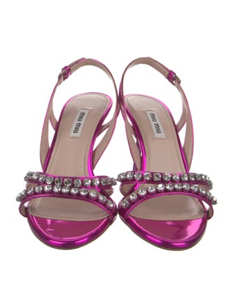 Miu Miu Patent Leather Crystal Embellishments Slingback Sandals