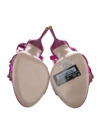 Miu Miu Patent Leather Crystal Embellishments Slingback Sandals