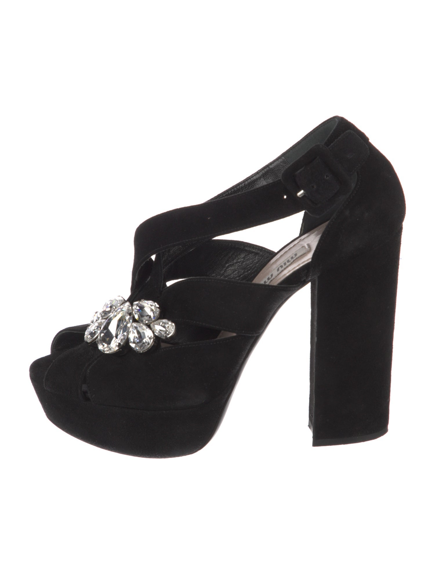 Miu Miu Suede Crystal Embellishments Mules