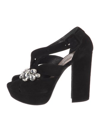 Miu Miu Suede Crystal Embellishments Mules
