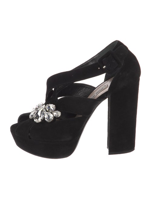 Miu Miu Suede Crystal Embellishments Mules