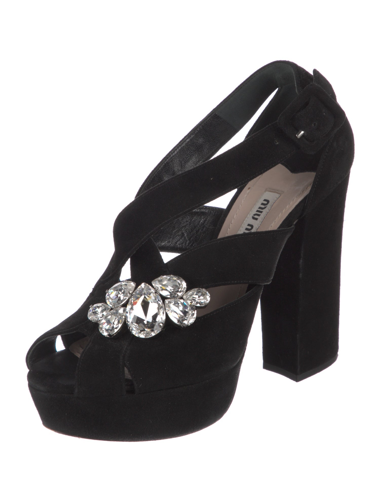 Miu Miu Suede Crystal Embellishments Mules