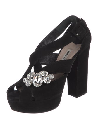 Miu Miu Suede Crystal Embellishments Mules