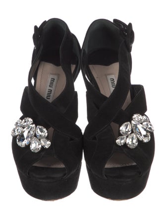 Miu Miu Suede Crystal Embellishments Mules