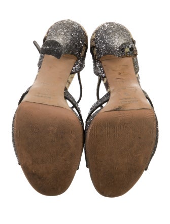 Miu Miu Leather Animal Print T-Strap Sandals