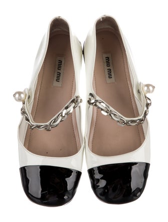 Miu Miu Patent Leather Chain-Link Accents Mary Jane Flats