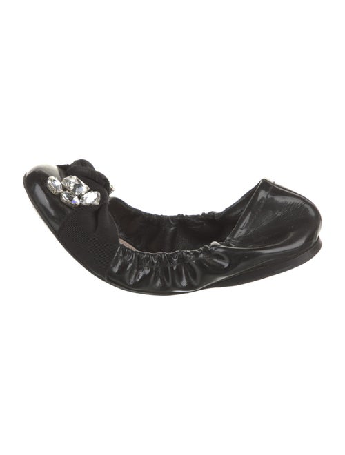 Miu Miu Patent Leather Crystal Embellishments Ballet Flats