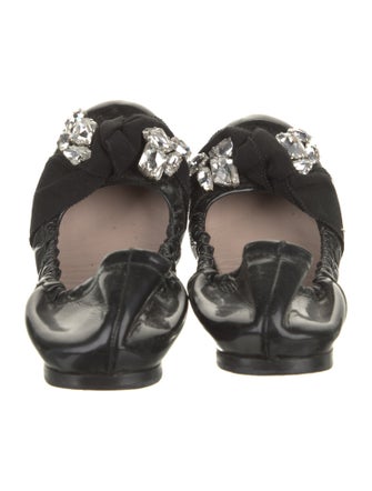 Miu Miu Patent Leather Crystal Embellishments Ballet Flats