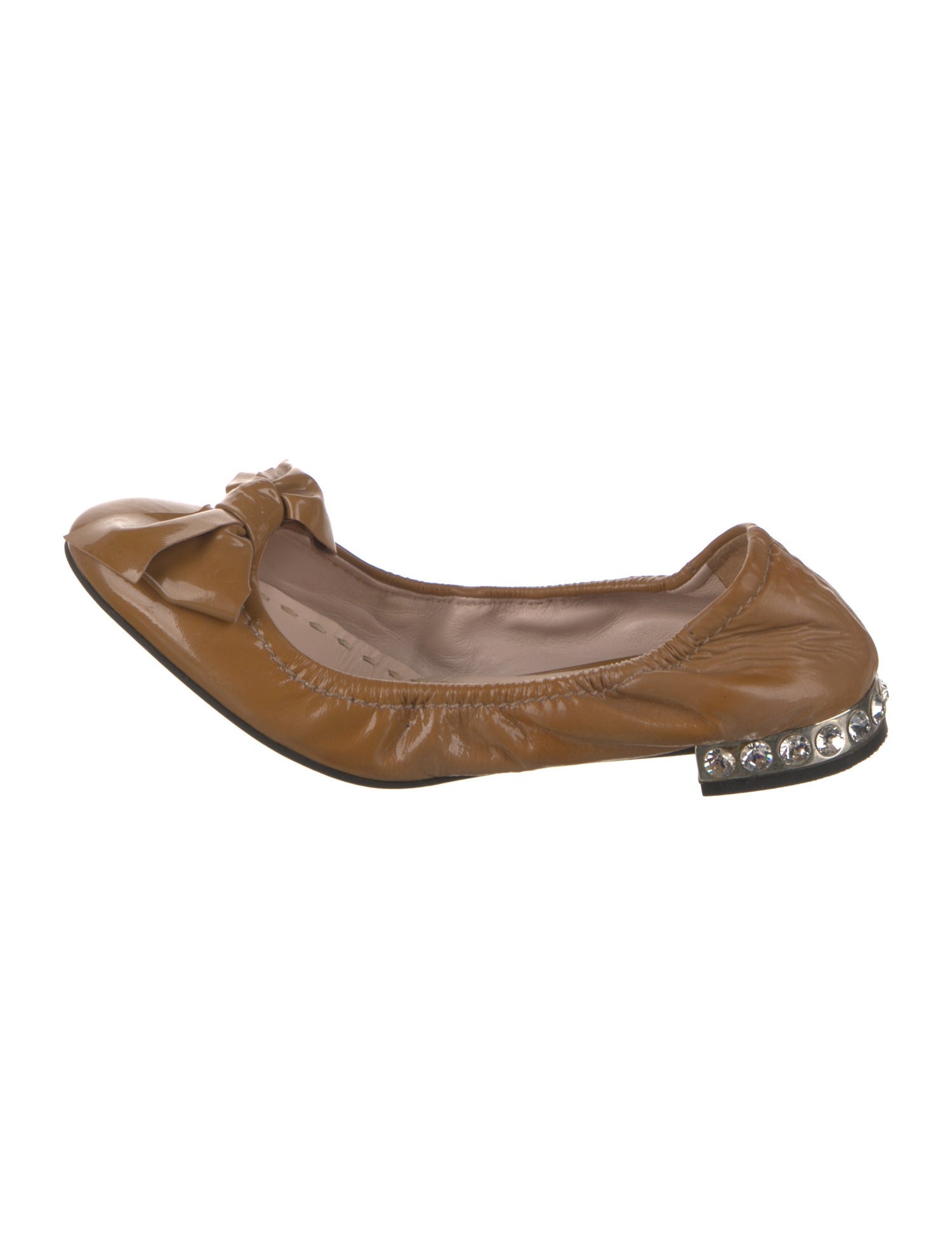 Miu Miu Patent Leather Bow Accents Ballet Flats