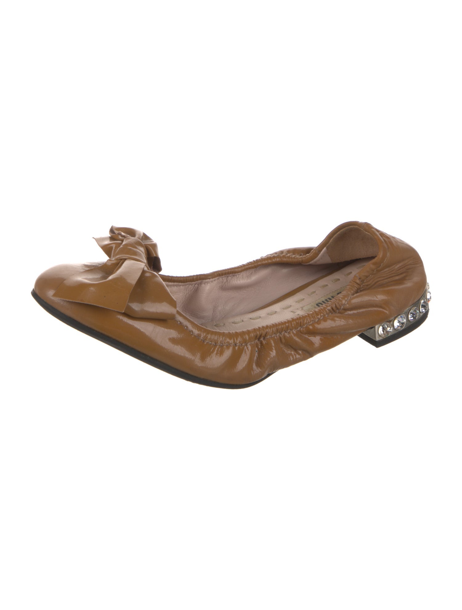 Miu Miu Patent Leather Bow Accents Ballet Flats