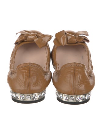 Miu Miu Patent Leather Bow Accents Ballet Flats