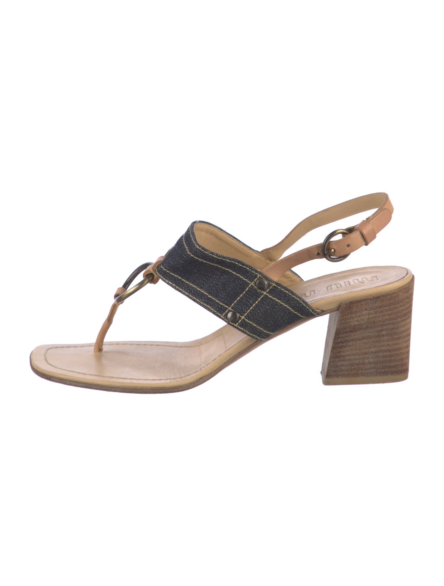 Miu Miu Denim Colorblock Pattern Slingback Sandals