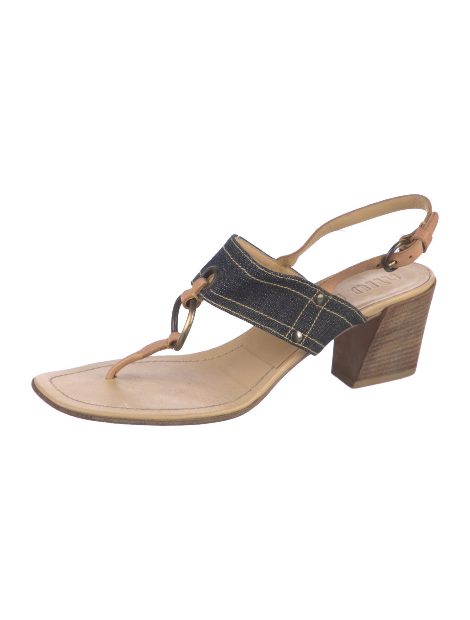 Miu Miu Denim Colorblock Pattern Slingback Sandals