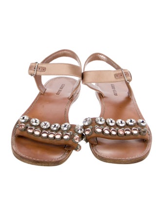 Miu Miu Leather Crystal Embellishments Slides