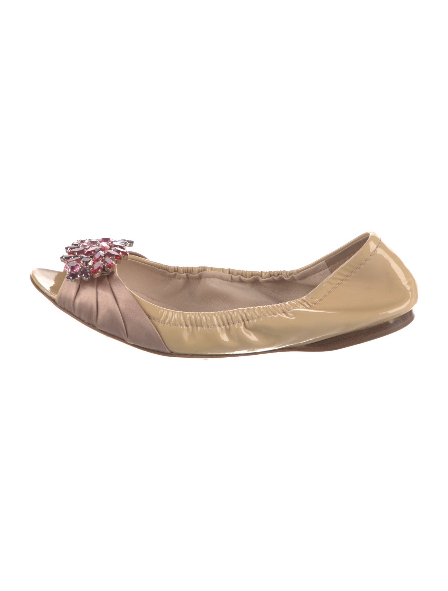 Miu Miu Patent Leather Bow Accents Ballet Flats