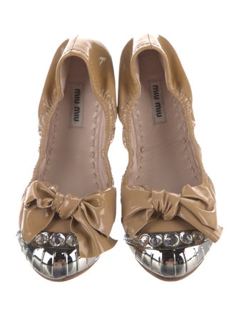 Miu Miu Patent Leather Bow Accents Ballet Flats