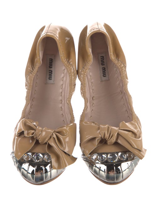 Miu Miu Patent Leather Bow Accents Ballet Flats