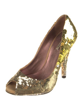 Miu Miu Sequins Leather Trim Embellishment Pumps