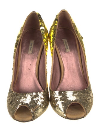 Miu Miu Sequins Leather Trim Embellishment Pumps