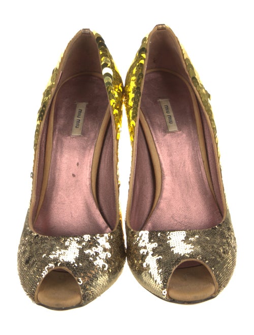 Miu Miu Sequins Leather Trim Embellishment Pumps