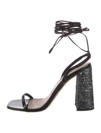 Miu Miu Patent Leather Crystal Embellishments Sandals