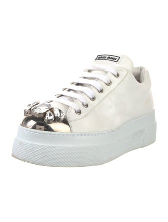 Miu Miu Leather Crystal Embellishments Sneakers