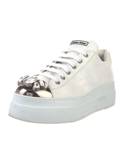 Miu Miu Leather Crystal Embellishments Sneakers