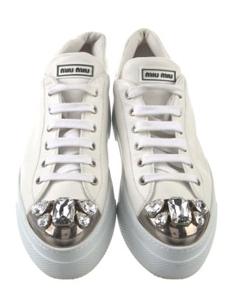 Miu Miu Leather Crystal Embellishments Sneakers