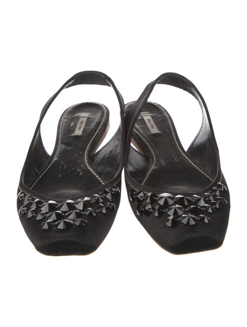 Miu Miu Satin Crystal Embellishments Slingback Flats
