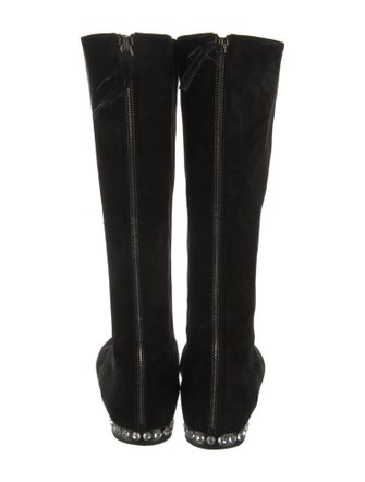 Miu Miu Suede Crystal Embellishments Riding Boots
