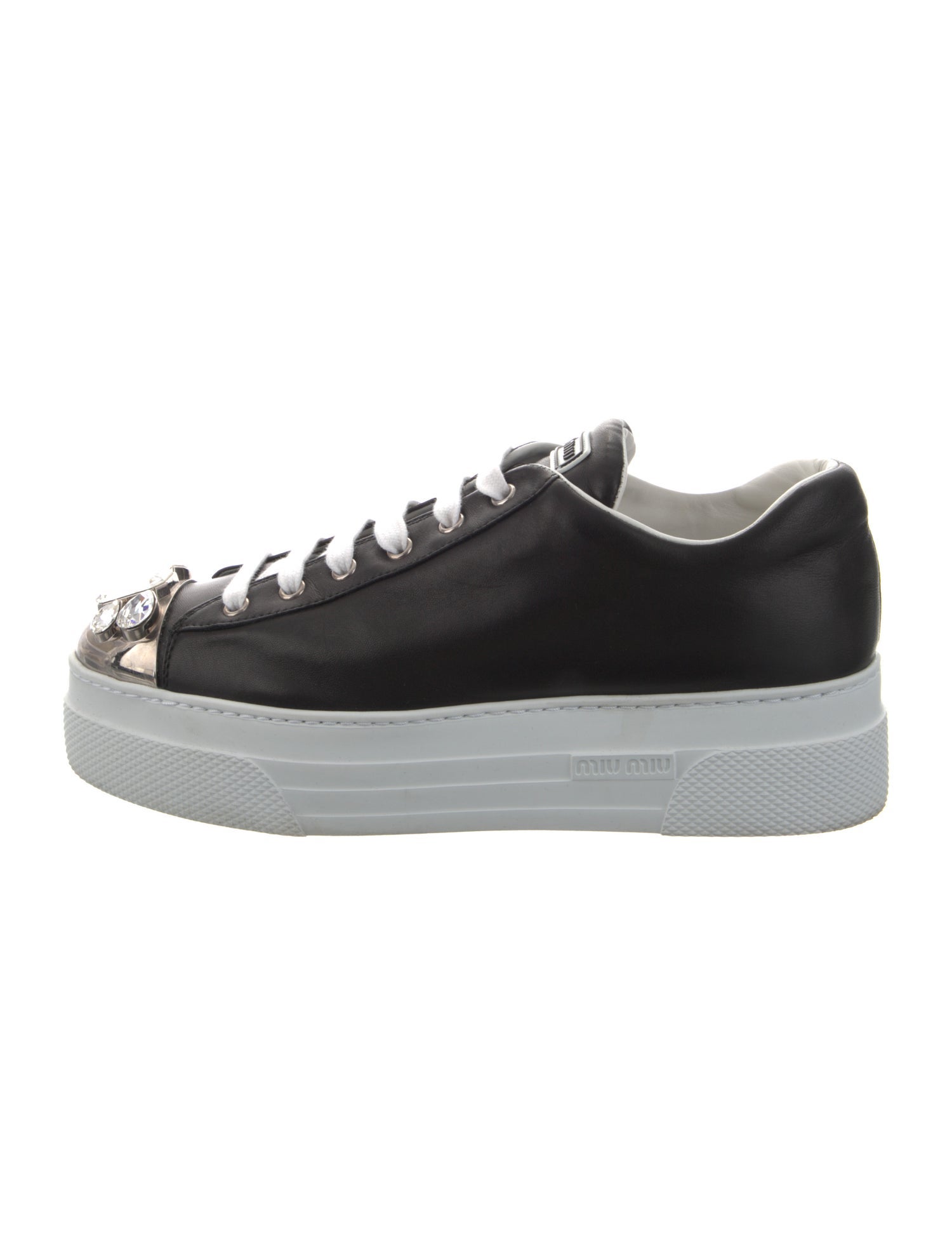 Miu Miu Leather Crystal Embellishments Sneakers