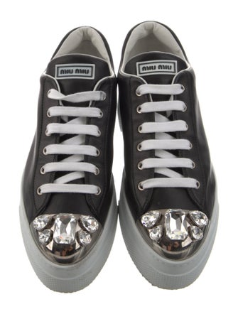 Miu Miu Leather Crystal Embellishments Sneakers