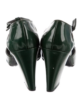 Miu Miu Patent Leather Cutout Accent T-Strap Pumps