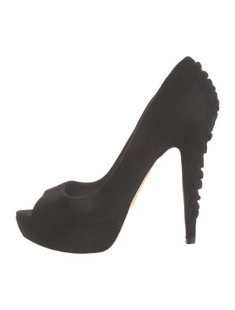 Miu Miu Suede Ruffle Embellishment D'Orsay Pumps