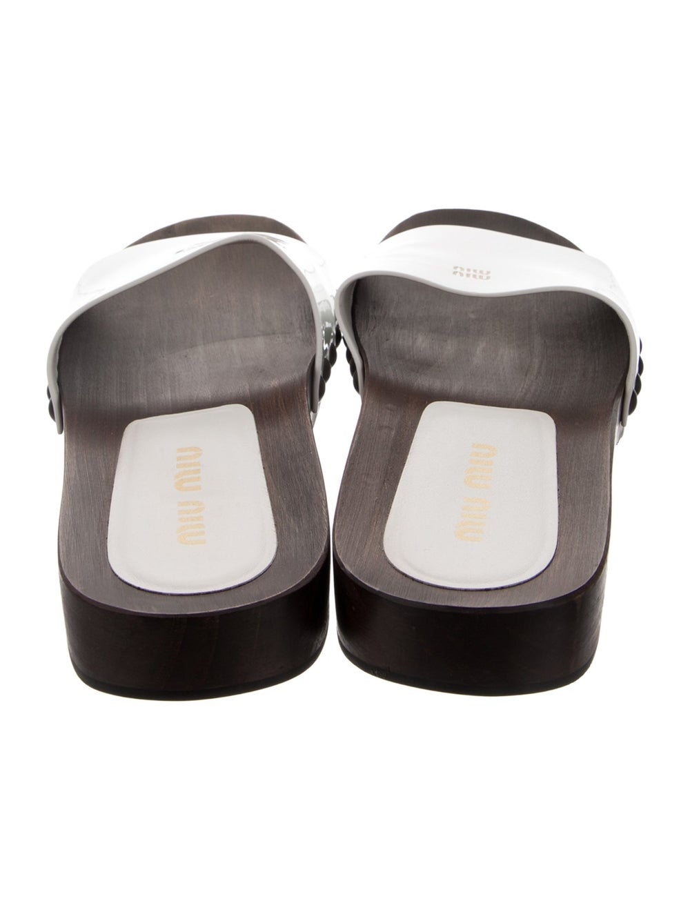 Miu Miu Patent Leather Slides White Studded Accen… - image 4