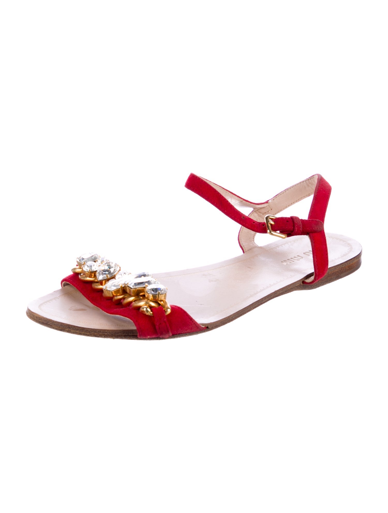 Miu Miu Suede Crystal Embellishments Sandals