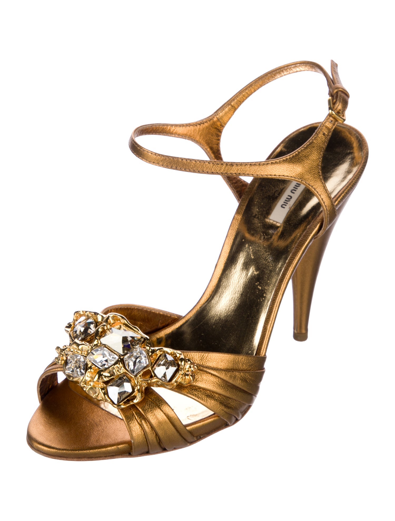 Miu Miu Leather Crystal Embellishments Slingback Sandals