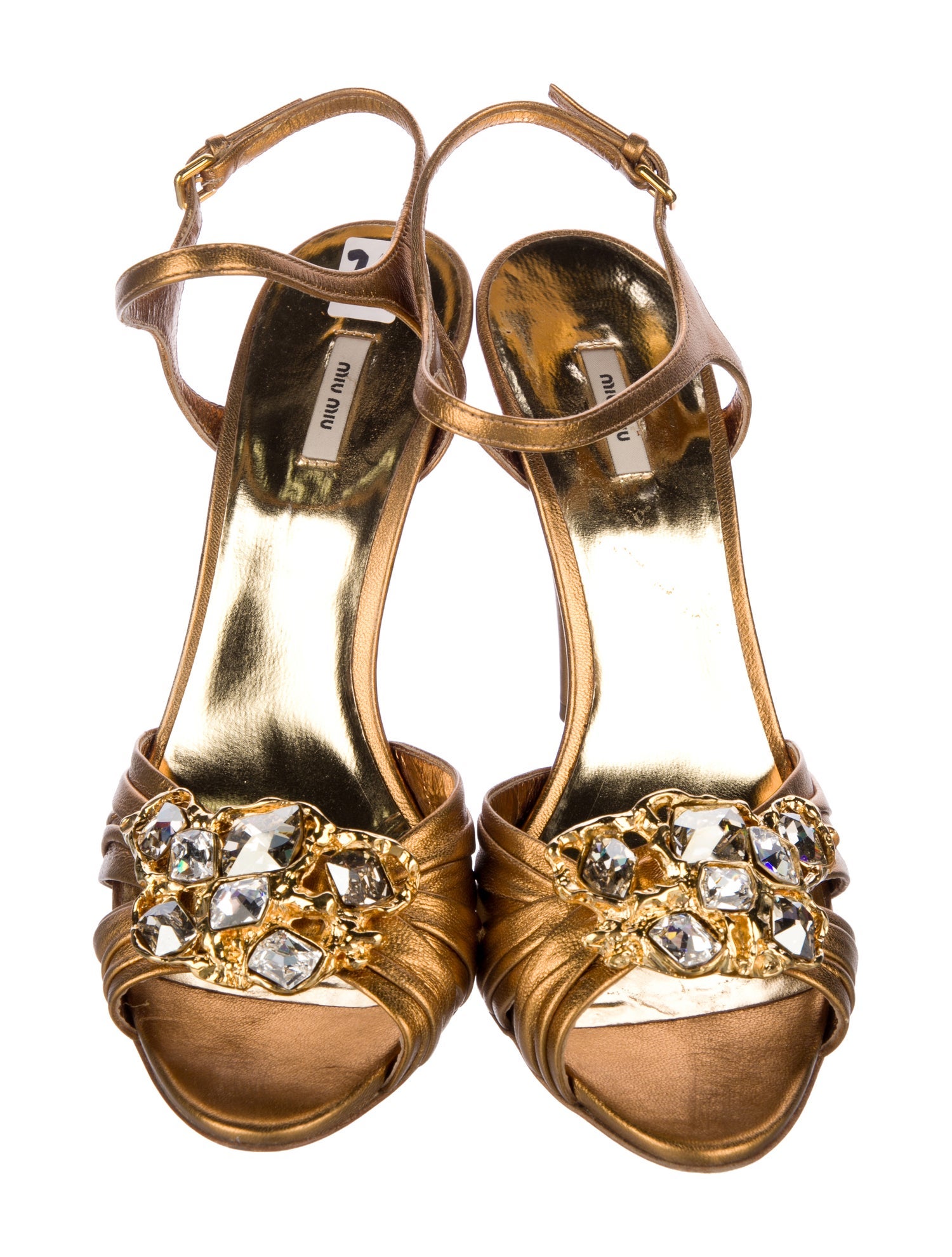 Miu Miu Leather Crystal Embellishments Slingback Sandals